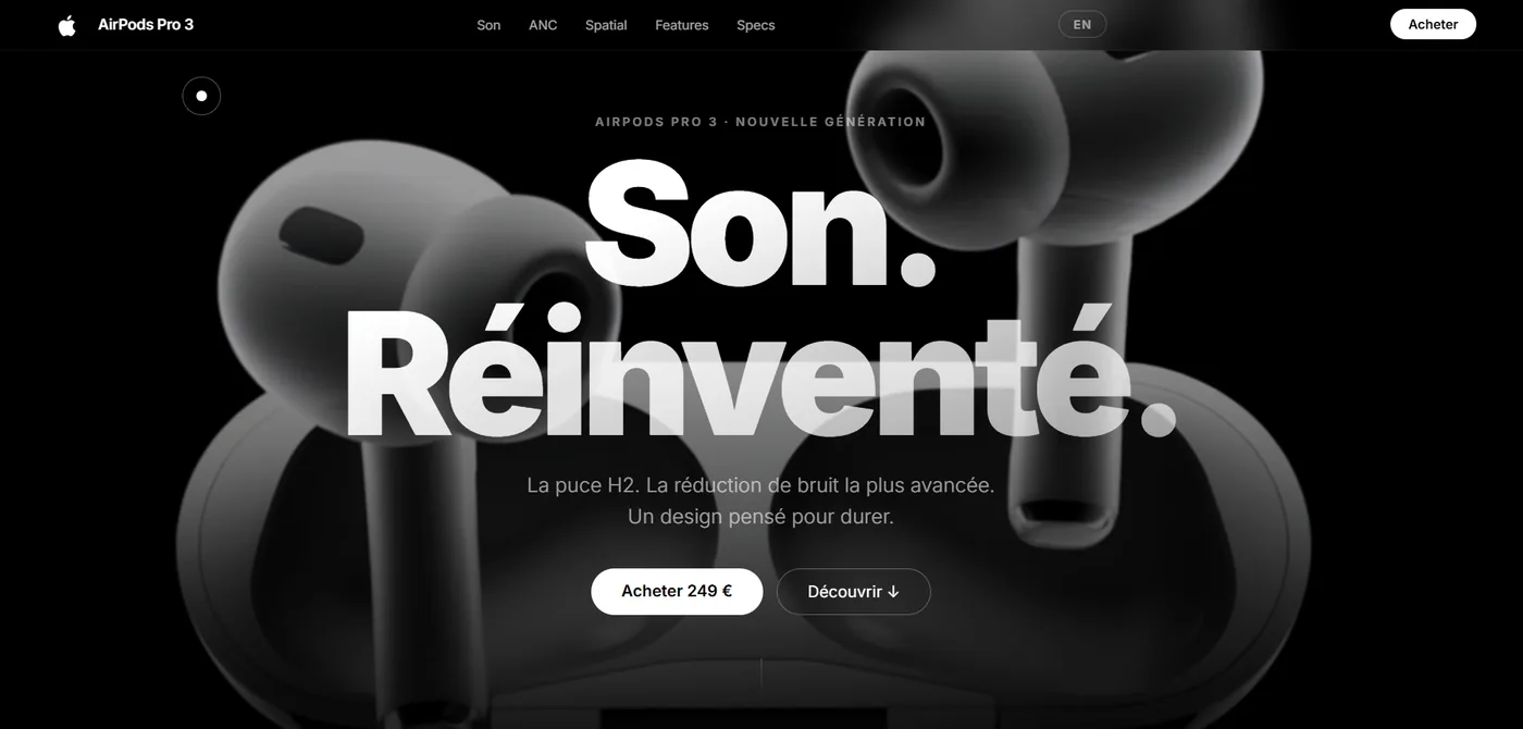 Capture de la landing page AirPods Pro 3