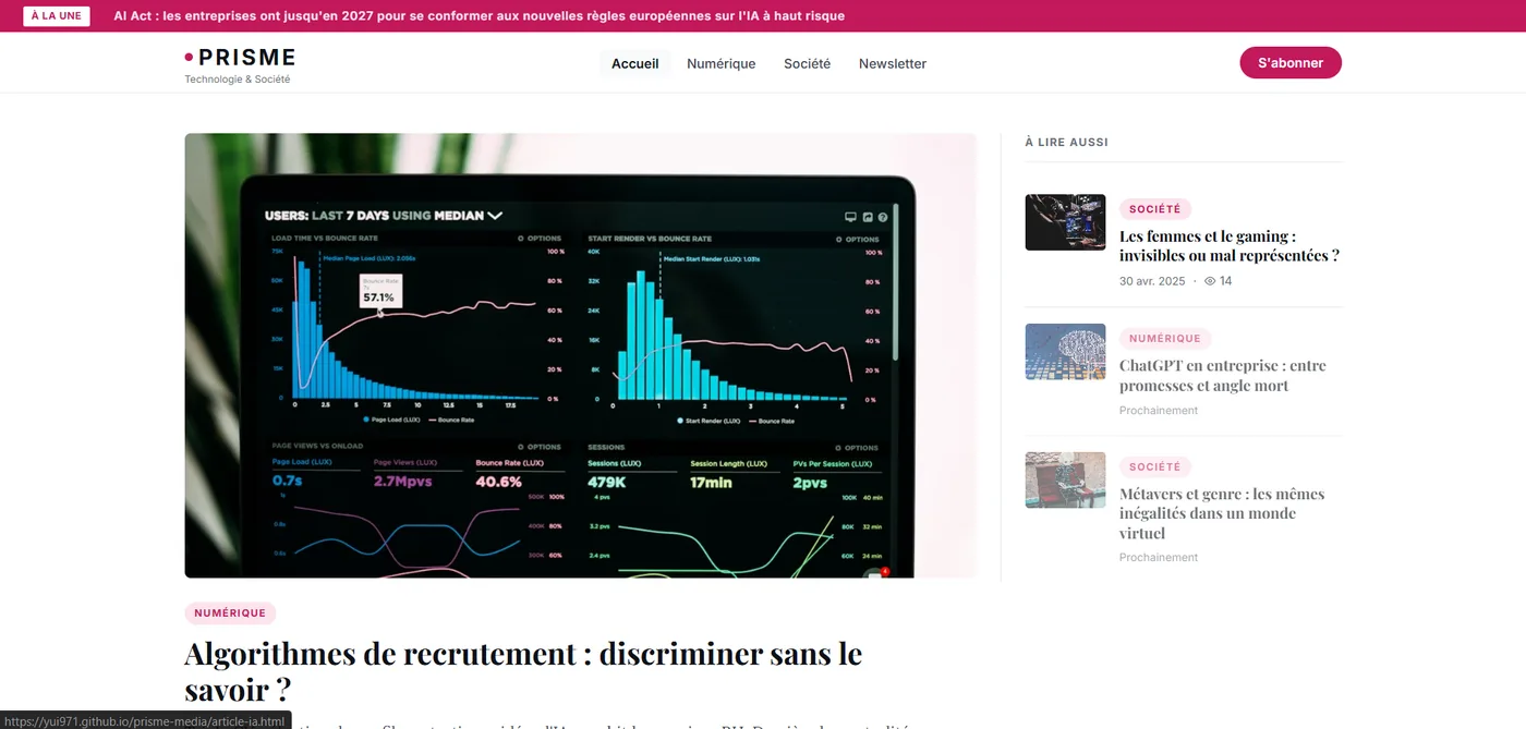 Capture du site média Prisme